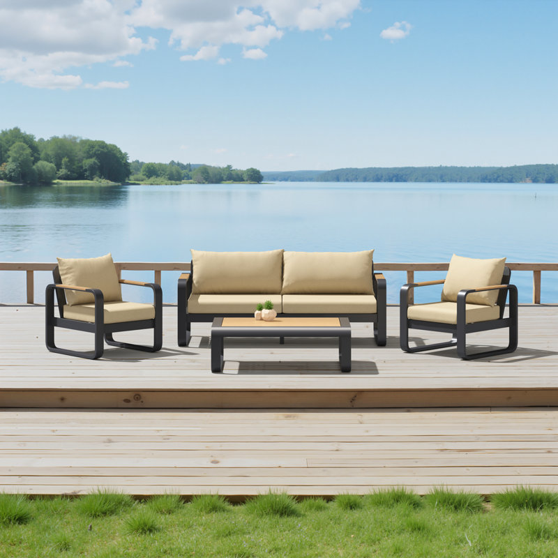 Andes 4-Piece Sunbrella® Outdoor Patio Seating Set - Canvas Beige, Canvas Beige