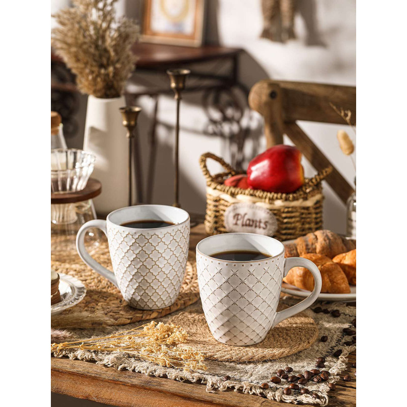  17oz Embossed Mug Set - 6-Piece Artisan Stoneware Collection