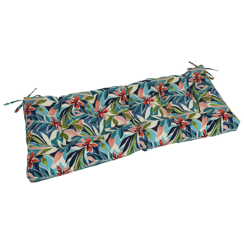 Coussin de causeuse d'extérieur touffeté, L 46 po x P 19 po, Ivoire / bleu / floral multi Somap