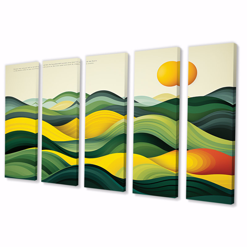 «Green and Yellow Line Art Mountain Valley - Meadow», ensemble de 5 pièces, H 28 po x l 60 po