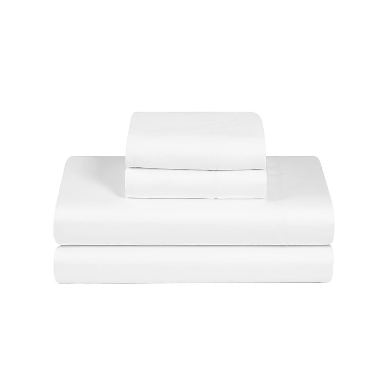 100% Cotton Sheets, 300 Thread Count Percale Weave Bedding, 16" Deep Pocket, White, Twin Sheet Set with 1 Pillowcase