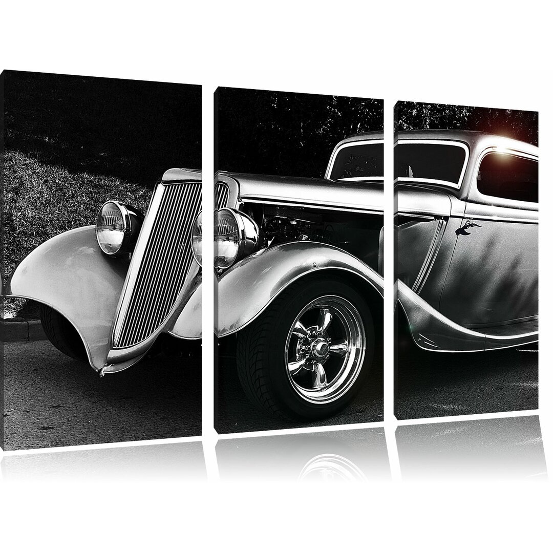 3-tlg. Leinwandbilder-Set „Luxus Schwarz weiss Oldtimer", Fotodruck