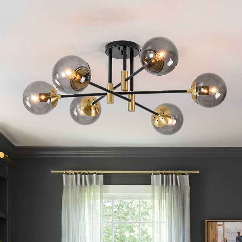 Glass Bubble Sputnik Semi Flush Chandelier , Grey