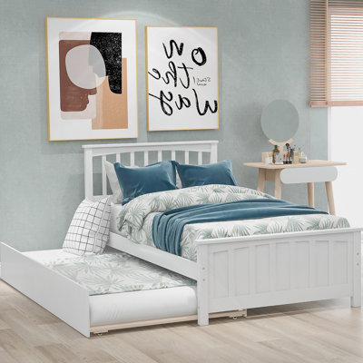 Lit plateforme simple avec lit gigogne, blanc