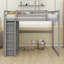 Lit mezzanine double avec garde-robe intégrée et tablettes de rangement, cadre de lit mezzanine en bois massif avec lumière DEL-894864665