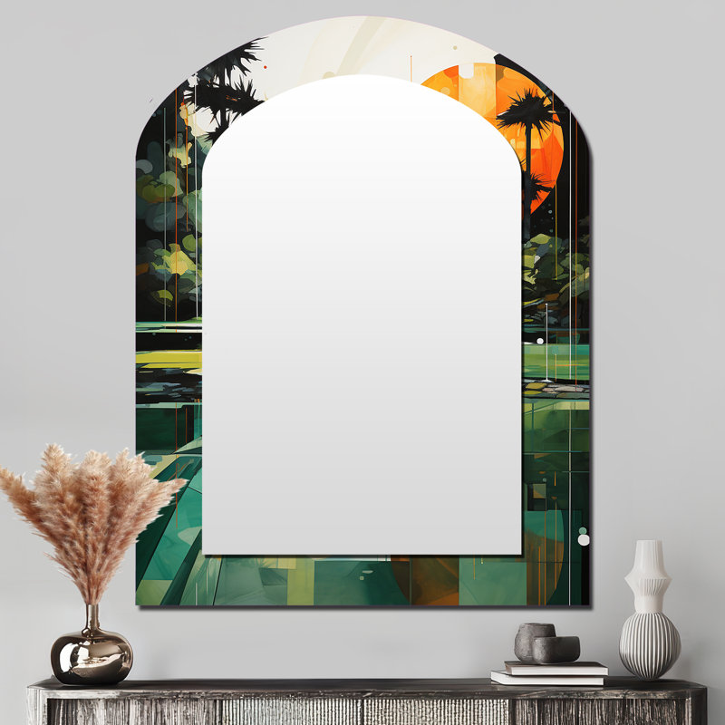 «Golf Putting Paradise» - grand miroir en forme d'arche de golf, décor de miroir mural asymétrique moderne, impression d'art en métal