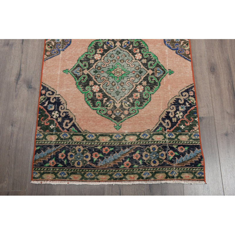 33.5x158.7 Inch Wool Patchwork Runner Rug, Beige Vintage Rug