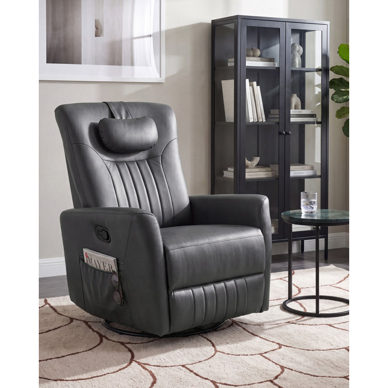 Timitra 85 cm Wide Faux Leather Rocker and Swivel Recliner