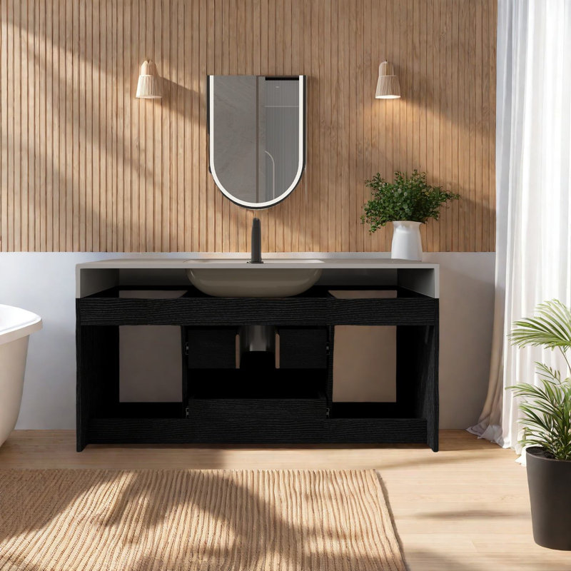 Meuble-lavabo moderne peu encombrant avec lavabo en céramique et plateau en marbre