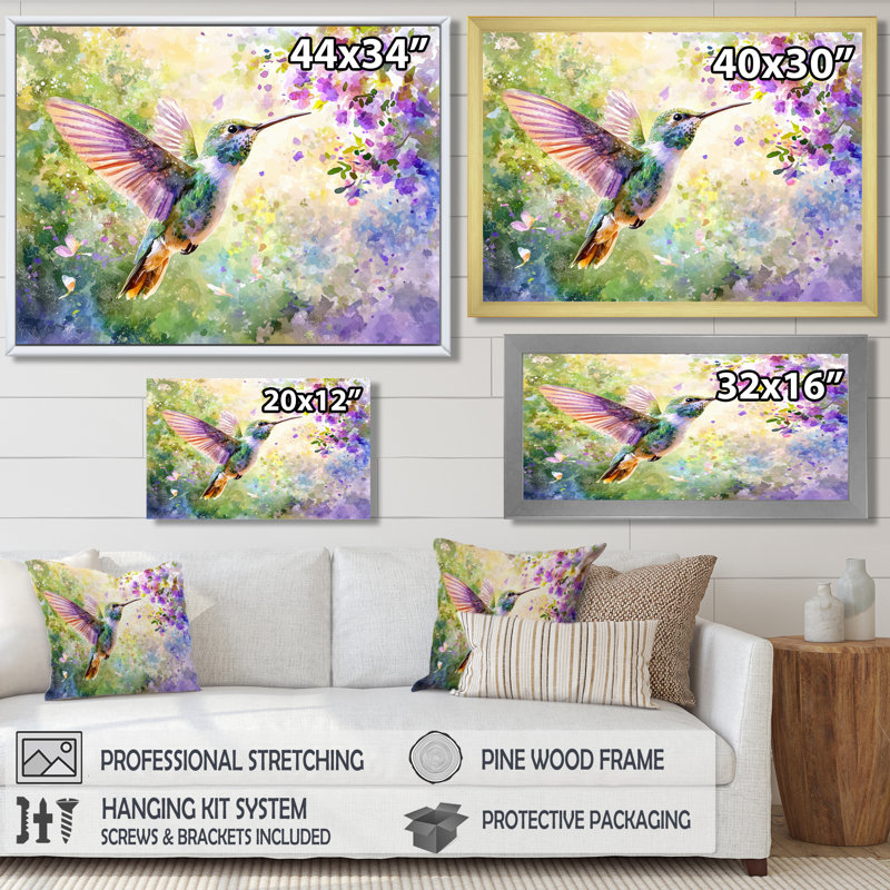 Colibris Curious Meadows II - Colibri, salon d'art mural, H 12 po x l 20 po, Brun