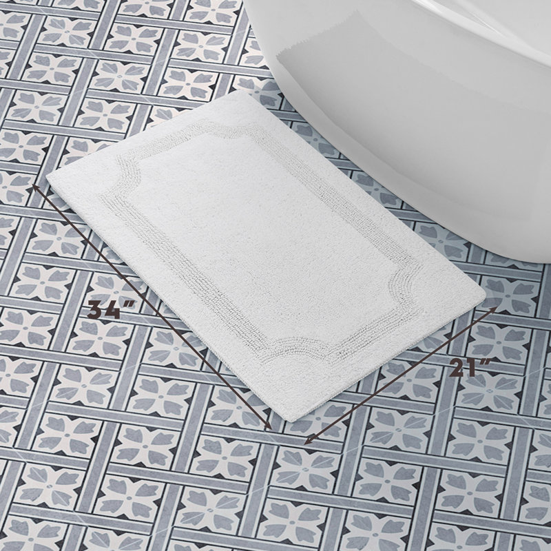 Laura Ashley Tablet Reversible Cotton Bath Rug, White, 34" L x 21" W