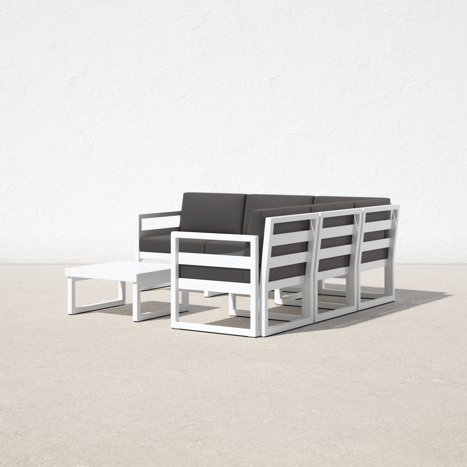 Lane 5 - Person Modular Patio Conversation Set with Cushions, White, Charcoal