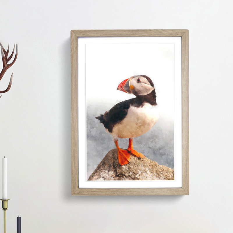 An Atlantic Puffin - Picture Frame Painting Print, 87cm H x 62cm W x 2cm D, Oak Framed