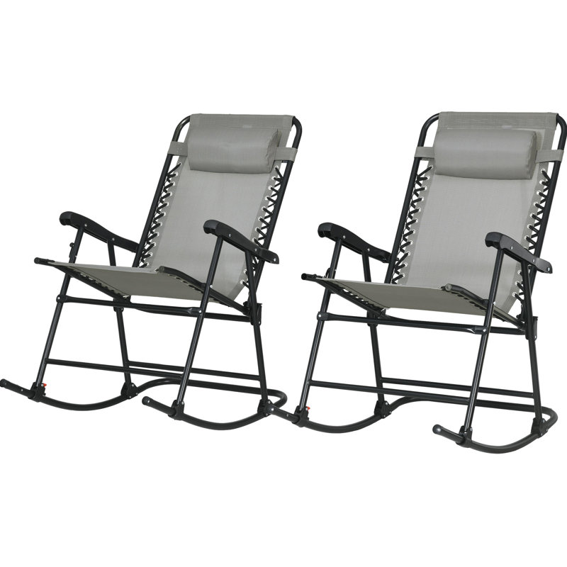 2 chaises berçantes d'extérieur grises et pliantes pour patio