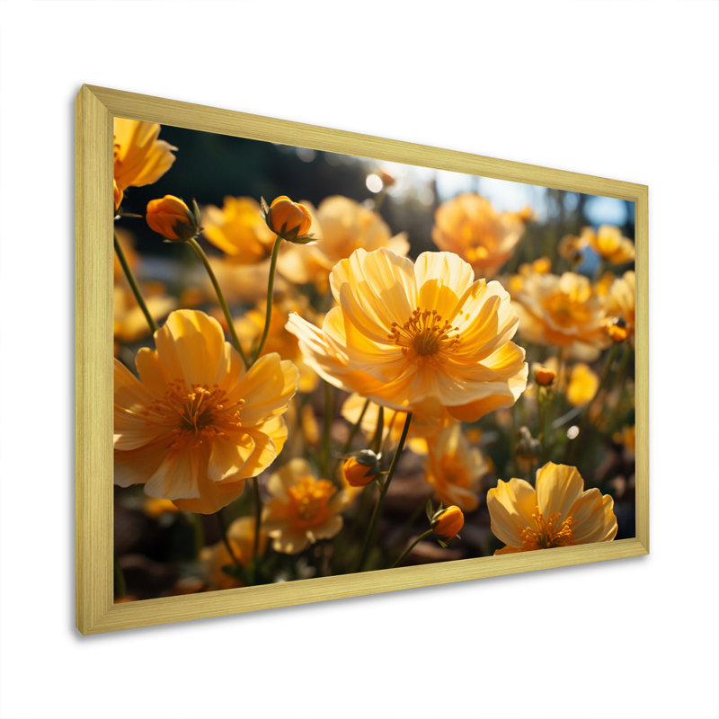 «Yellow Buttercups Field Sunrise IV», reproduction sur toile encadrée, Or, H 44 po x l 34 po x P 1,5 po