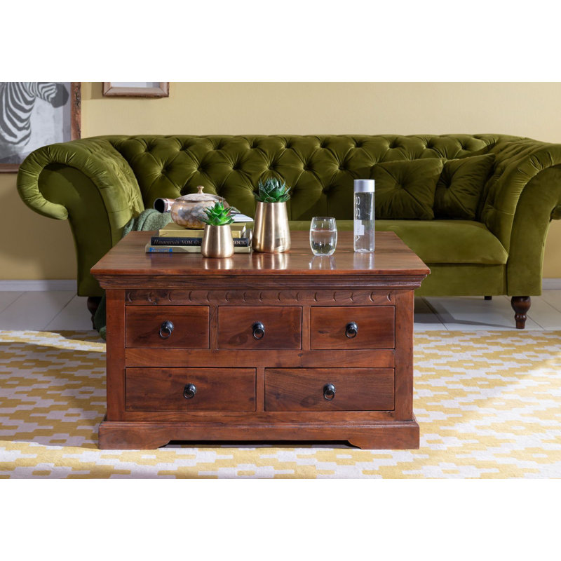 Oxford Solid Wood Block Coffee Table with Storage, Nougat