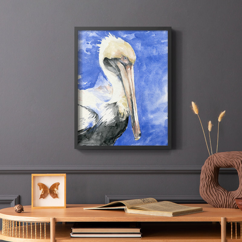 «Pelican Pool I», reproduction encadrée - bois massif, Cadre simple noir, H 14 po x l 11 po