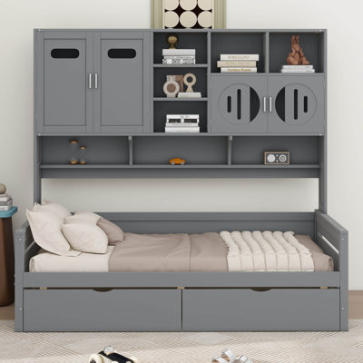  Lit de jour en bois Chaille avec 2 tiroirs, armoire et tablette tout-en-un