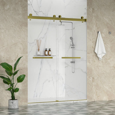 Catalyst 46"- 48" W X 84" H Double Sliding Frameless Shower Door In Brushed Nickel With 3/8" Clear Glass
