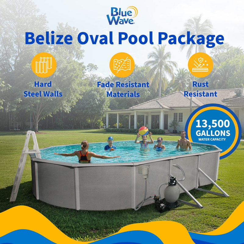 Steel Oval Hard Sided Pool 52'' H x W x L , with Pump Included, 33' L x 18' W x 52" H