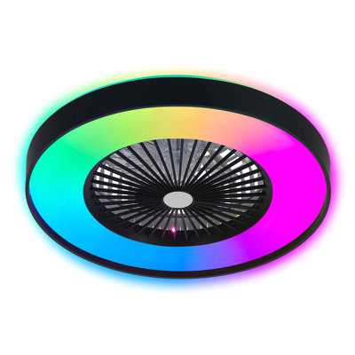 23-inch Black Ceiling Fan Light with LED RGB – Dimmable & Color-Changing, APP & Remote Control, Modern Smart Ceiling Fan for Living Room, Bedroom, and Dining Room (Silent/6-Speed/Reversible/DC Motor)