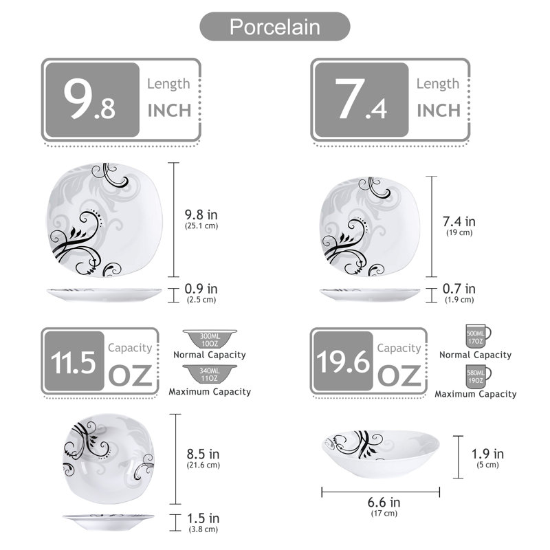 Piece Porcelain China Dinnerware Set - Service for 6