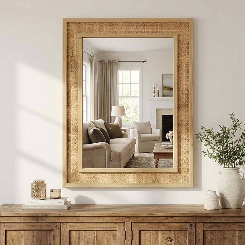 Miroir décoratif en rotin, 24 po x 36 po, Bois naturel