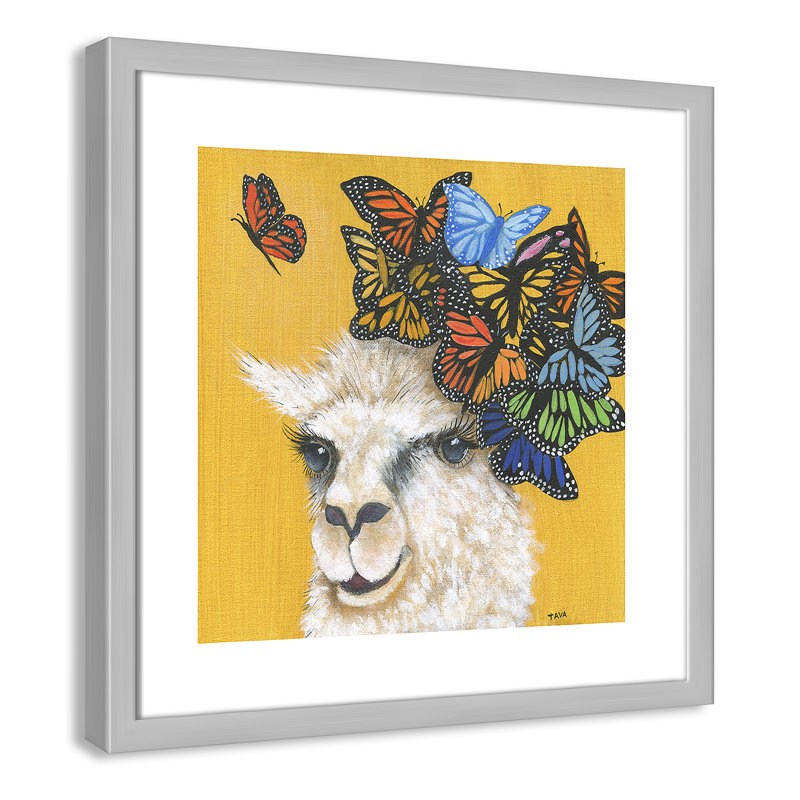 Art sur toile llama, H 17 po x l 17 po x P 1,18 po, Cadre argenté