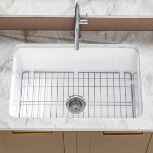 Évier de cuisine encastré en argile réfractaire simple 27 "avec grille d'évier et crépine