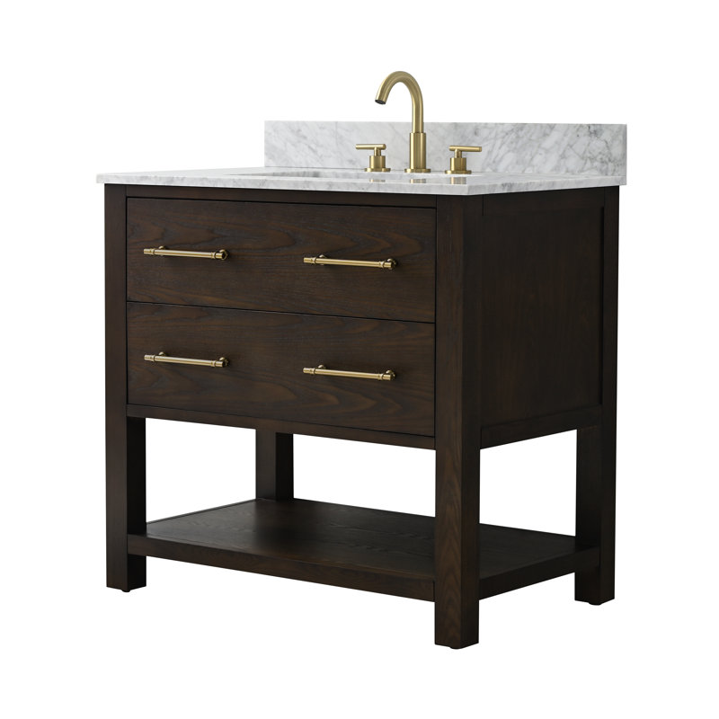 Meuble-lavabo simple 36 po Winsor Keri, Chêne brun / laiton antique