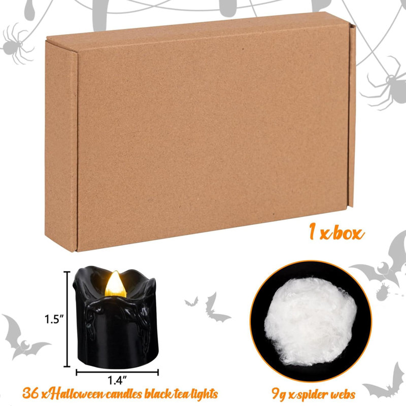 36Pcs Halloween Decorations Indoor Candles Black Tea Lights: Led Flameless Tealight Battery Operated Table Decor With Spider Webs (No Timer&Remote)