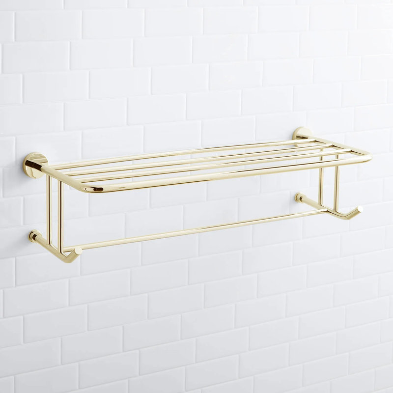 Ceeley Collection Wall-Mount Towel Rack with Shelf, Polished Brass