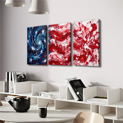 Abstract American Flag Swirl Paint Canvas Prints Set Of 3