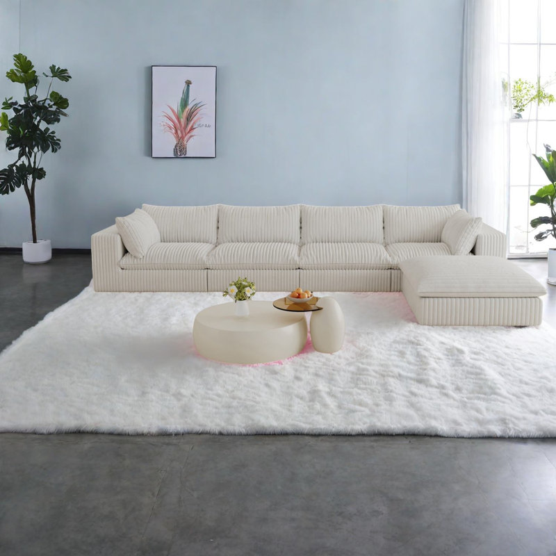Canapé Cloud, tissu velours côtelé blanc, design moderne pour plusieurs pièces