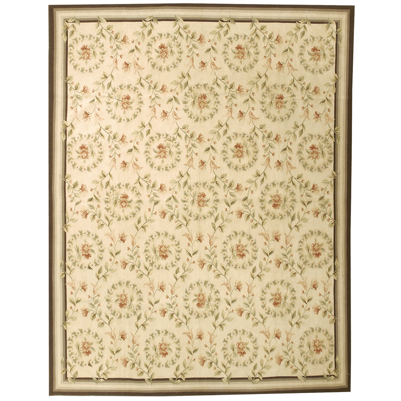 Flatweave Wool Floral Area Rug, Rectangle 6' x 9'