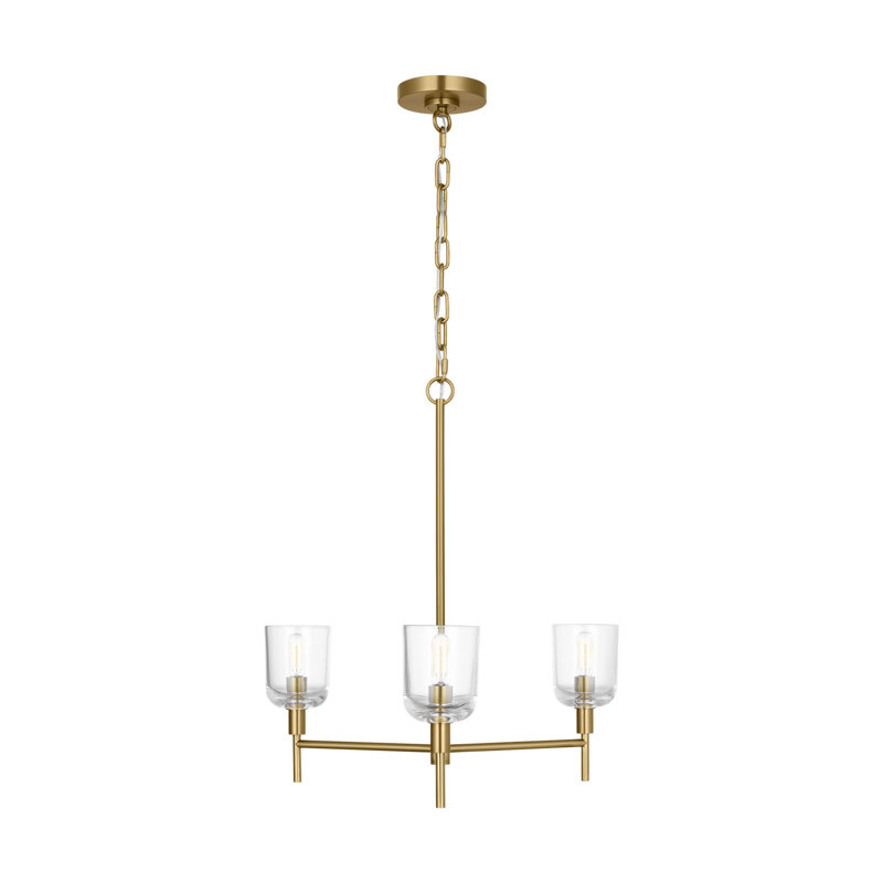 Thom Filicia Coury Light Dining Room Chandelier With Clear Shade, 23.5" H x 24" W x 24" D, Burnished Brass, 3 Lights