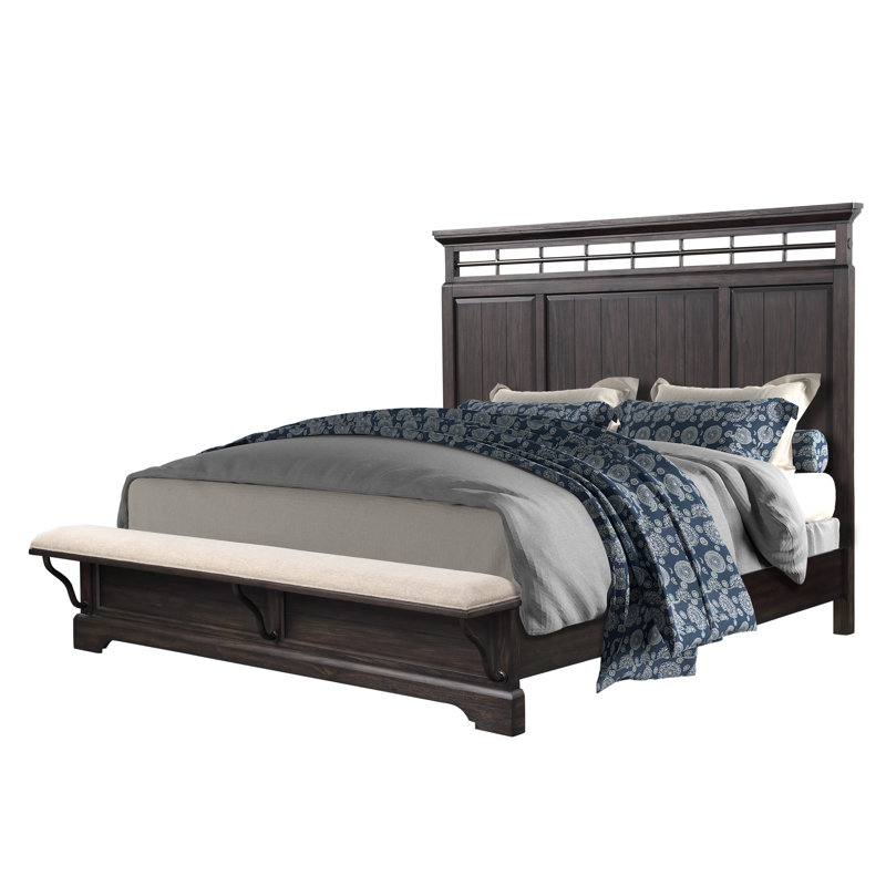 Preciado Panel Bed with Storage Bench – Elm Veneer, King & Queen Sizes, Whitewashed/Coffee/Carmel Finishes, Coffee , King