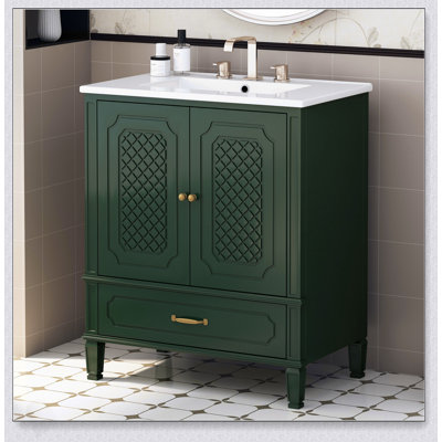 Meuble-lavabo de style rétro de 30 po avec lavabo, rangement multifonctionnel, portes à fermeture en douceur et panneau de fibres à densité moyenne durable