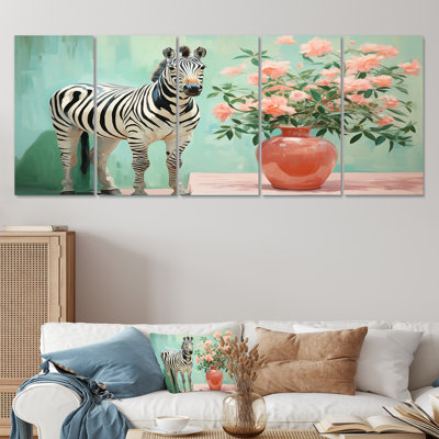 Rose et vert floral zèbre IV - art zébré 5 pièces