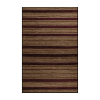 Tapis brun à rayures horizontales lavable à la machine
