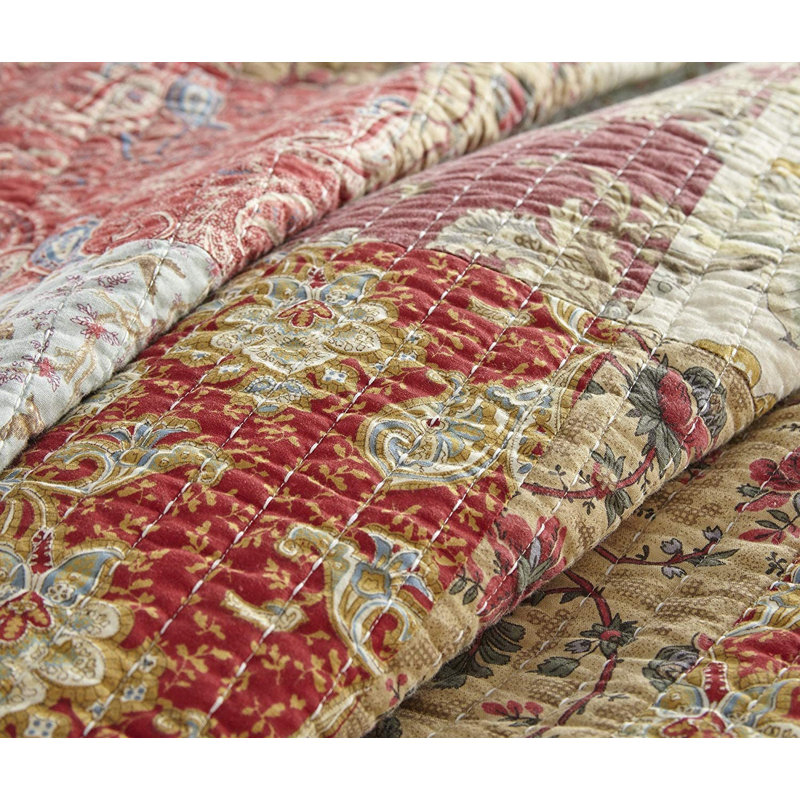 Leslie King Brown Cotton Reversible Patchwork Quilt Set
