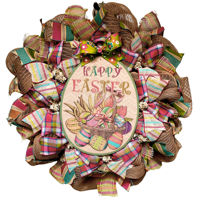 Couronne de Pâques avec œuf en toile de jute décorée