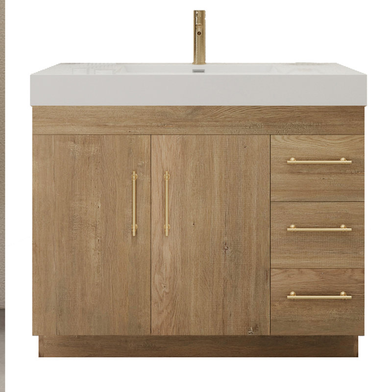 42'' Single Bathroom Vanity with Acrylic Top, Oak