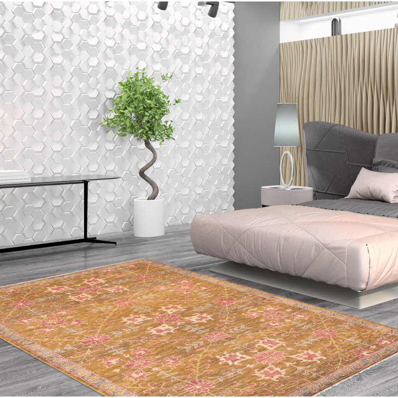 Tapis unique en laine noué à la main de style Oushak olive de style nouvel âge de 18 pi 5 po x 7 pi 10 po