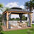 Solid Wooden Patio Gazebo with Double Roof, Netting and Curtains-105295599-105295596-112958892