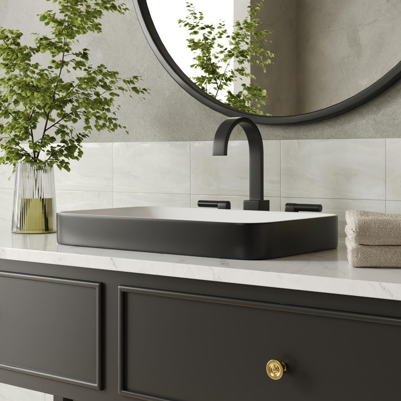 Ceramic Porcelain Rectangle Bathroom Vessel Sink, Black/White