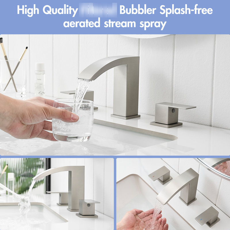8 Inch Widespread 2 - Handle Stainless Steel Bathroom Sink Faucet With Nickel Finish, Deck Mounted 3 Hole Vanity Side , Handles, Manual Operation