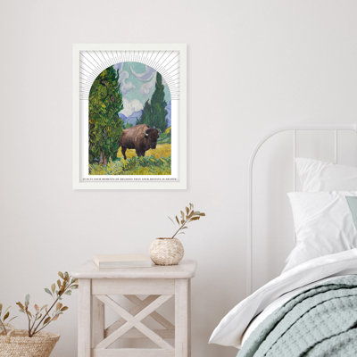 «Bison Buffalo Van Gogh Cypress Trees» sur papier