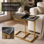 Ensemble de table carrée 2 pièces avec dessus en marbre noir et bases dorées pour espaces de vie