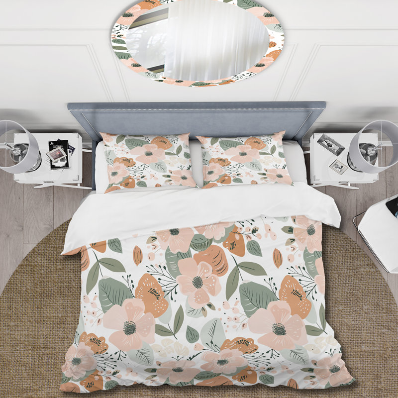 Ensemble de housse de couette Peach Green Soft Vintage Flower Paradise II - Floral